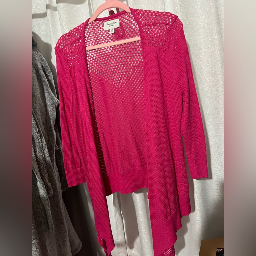 American Eagle Outfittters Open-Front Pink Knit Cardigan